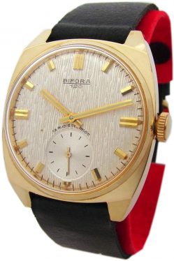 Bifora 120 Handaufzug Herrenuhr silber schwarz gold vintage mens watch 18 Rubis