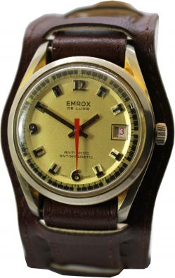 EMROX de luxe Handaufzug mechanische Herrenuhr mit Unterlagenband braun und Datum swiss made mechanical mens watch