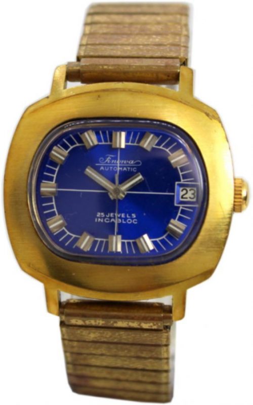 Finorva Herrenuhr vergoldet blau Zugband automatic mens watch 25Jewels PUW1561
