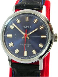 Orion Swiss Made Herrenuhr blau silber Lederband Handaufzug mechanic mens watch