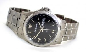 PREDIAL Herrenuhr Quarz Analog Tag Datum Edelstahlband Saphirglas 20ATM schwarz
