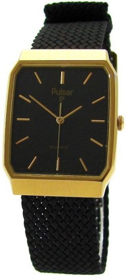 Pulsar flache elegante Quarz Herrenuhr schwarz gold classic design dress watch