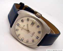 WD72 Handaufzug Herrenuhr Datum Leder blau silber vintage mens watch 17Jewels