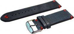 Hektor Uhrenarmband dickes Leder blau antik Optik Naht rot Uhrband 22mm