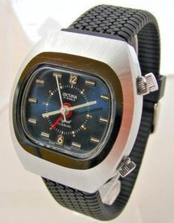 Sicura Signal SWISS MADE mechanische Wecker Herrenuhr blau Silikonband 17 Steine
