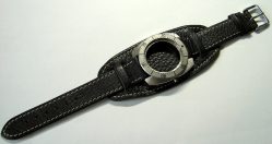 HEKTOR Herren Unterlagen Flieger Uhrband weiches Leder genarbt schwarz 22mm