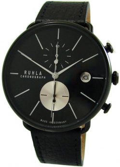 Ruhla Chronograph Herrenuhr Quarz Edelstahl schwarz Lederband Made in Germany