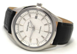 Wartburg Automatic Herrenuhr Stahl Datum Uhrenarmband Leder schwarz weiß 43mm