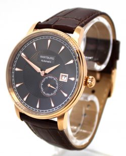 Wartburg Automatic Herrenuhr Stahl rose gold Leder Uhrband braun 21Steine