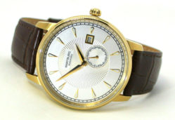 Wartburg Herrenuhr Automatic Datum Stahl gold IP Lederband braun 21 Steine 40mm