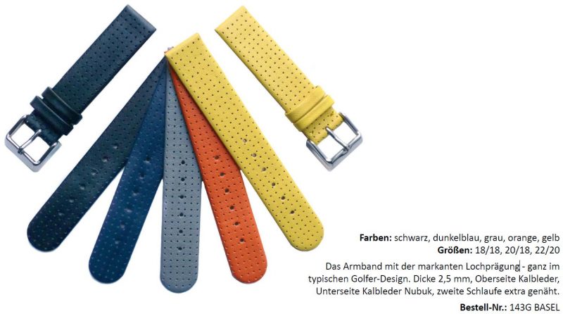 HEKTOR Kalbsleder Uhrband glatt mit Lochprägung verschiedene Farben lieferbar von 18mm bis 22mm Bandanstoß