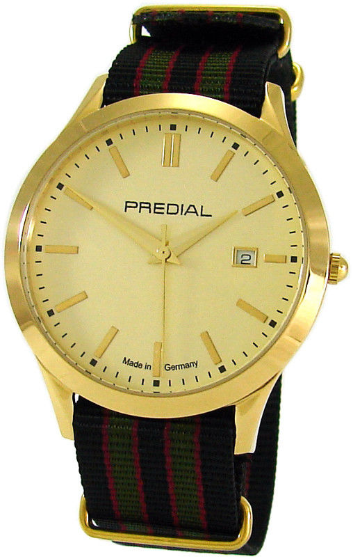PREDIAL elegante Automatic Herren Armbanduhr Textilband grün gold schwarz-5