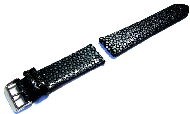 Uhrenarmband Perl Roche Leder Uhrband schwarz watch strap stingray leather 22mm