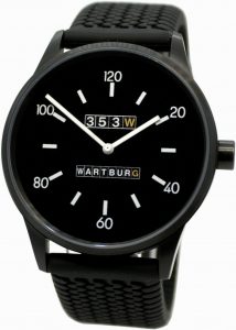 Wartburg Herrenuhr Germany 353W Quarz Edelstahl schwarz Reifenprofil Uhrband