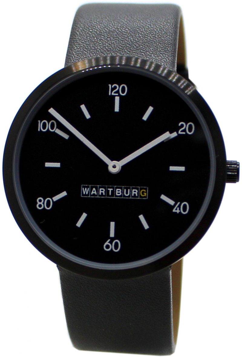 Wartburg Unisex Armbanduhr Stahl mit Lederband elegant flach schwarz 468