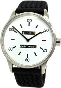 Wartburg Herrenuhr 1.3S Edelstahl weiß schwarz Uhrband Reifenprofil Germany 42mm