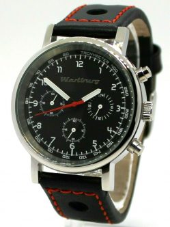 Wartburg RS Herrenuhr Quarz Chronograph Stahl 41mm Rallye Leder Uhrband schwarz