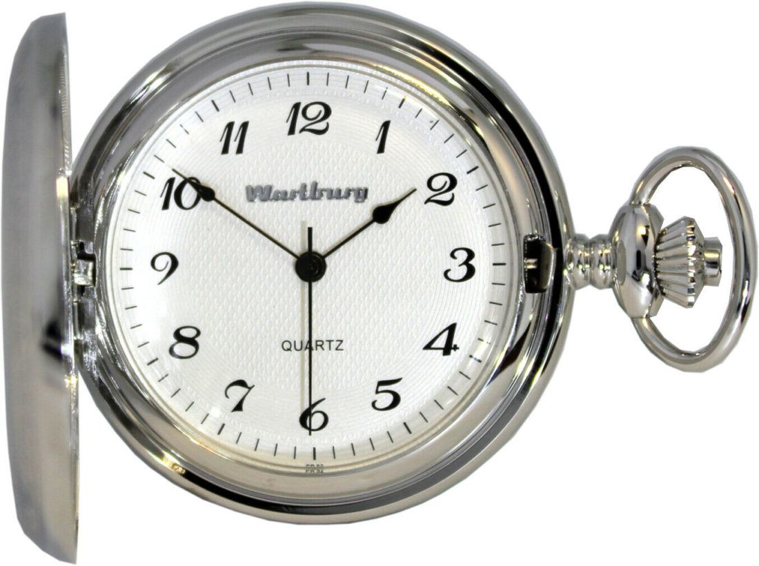 Wartburg Klassik Savonette Sprungdeckel Quarz Taschenuhr für Herren weiß 47mm
