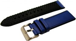 HEKTOR Herren Uhrenarmband Silikon schwarz Leder blau Dornschließe matt lieferbar in 20, 22, 24mm