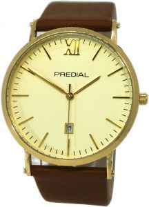 PREDIAL elegante analog Quarz Uhr braun gold Leder Uhrband unisex 40mm