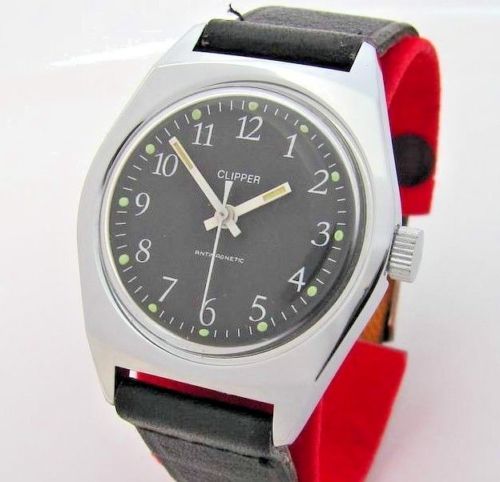 Clipper Herren Armbanduhr schwarz silber mit Lederband UMF Kaliber 24