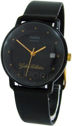 Ruhla Golden Collection rare DDR unisex Quarz Armbanduhr GDR Datum schwarz