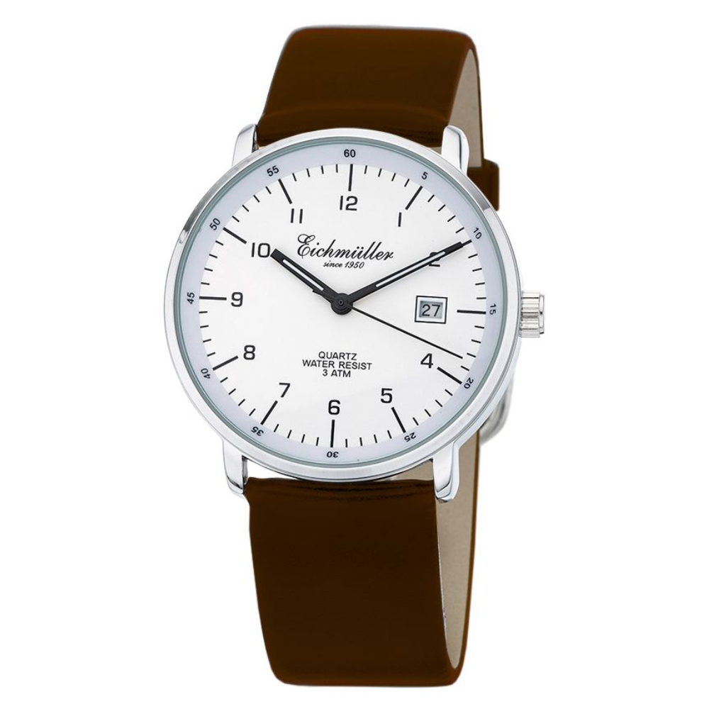 Eichmüller Herrenuhr Analog Quarz Edelstahlband Datum Weiß