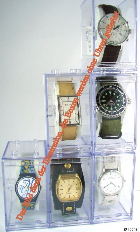 HEKTOR Uhren Sammel Box Kunststoff stapelbar ohne Uhr 6 Stück