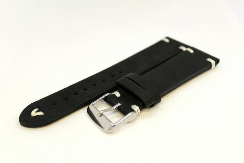HEKTOR Uhrenarmband dickes Leder schwarz antik Optik Naht weiß Uhrband 22mm 559