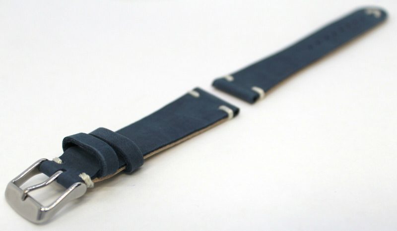 HEKTOR vintage unbranded Kalbsleder Uhrenarmband Sonderserie blau Naht weiß 18mm