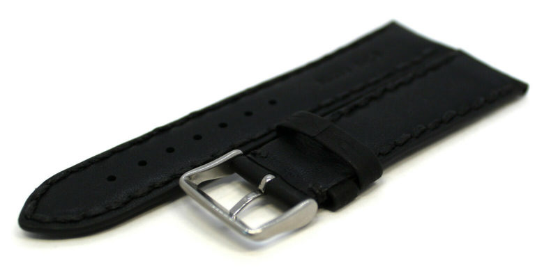 Herren Uhrenarmband Leder schwarz leicht gepolstert dicke Naht 22mm