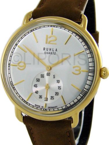 Ruhla Germany Classic Herrenuhr bicolor Quarz kleine Sekunde Leder Uhrband braun