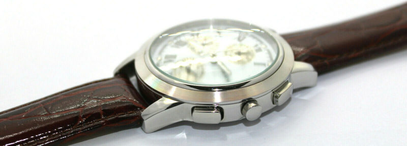 pallas klassische Herrenuhr Quarz Chronograph Edelstahl Uhrband Leder rot braun