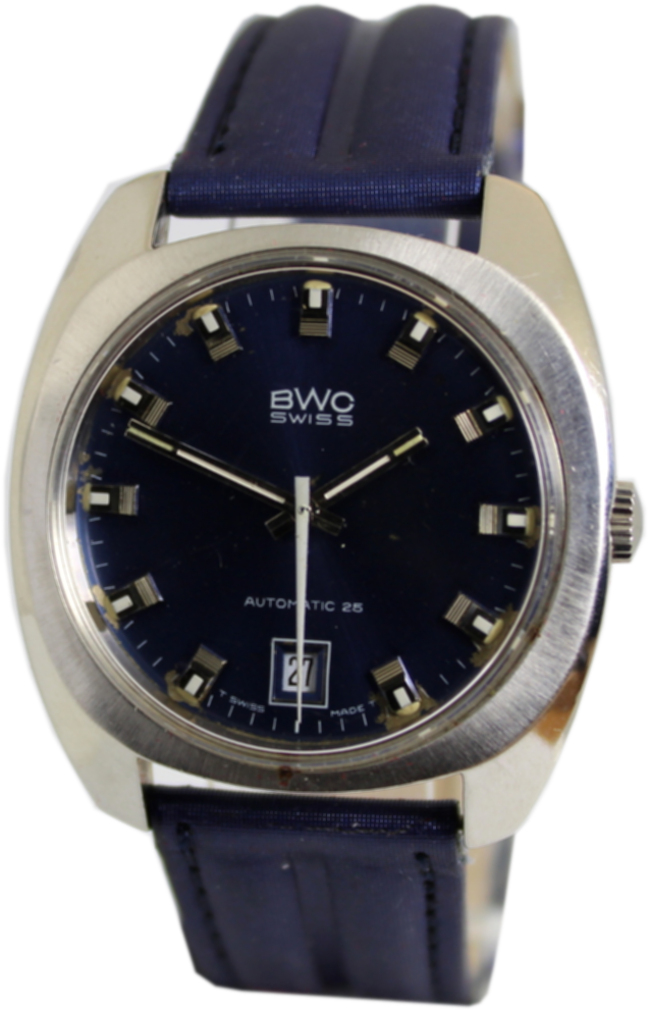BWC Automatic 25 swiss made Herrenuhr mit Datum Automatik Uhr blau