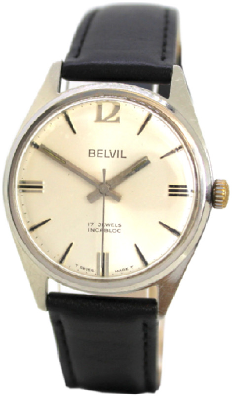 Belvil swiss made Herrenuhr 17 Jewels Edelstahl Handaufzug Uhr mechanic watch