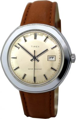 Timex Handaufzug mechanische Herrenuhr Datum braunes Lederband