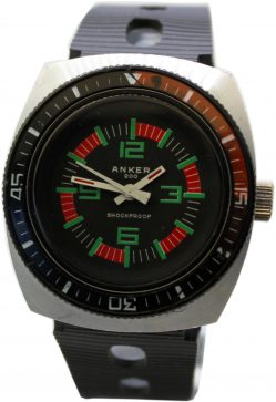 Anker 200 Sport Taucher Uhr Herrenuhr mit Drehlünette Handaufzug vintage schwarz Ziffern grün
