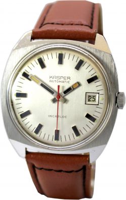 Kasper Automatic Herrenuhr Datum mechanische vintage Uhr seltene Gehäuseform 35,5mm x 34,5mm