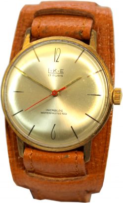 L-K-E Herren Armbanduhr mechanische vintage Uhr 17 Rubis Unterlagenband braun