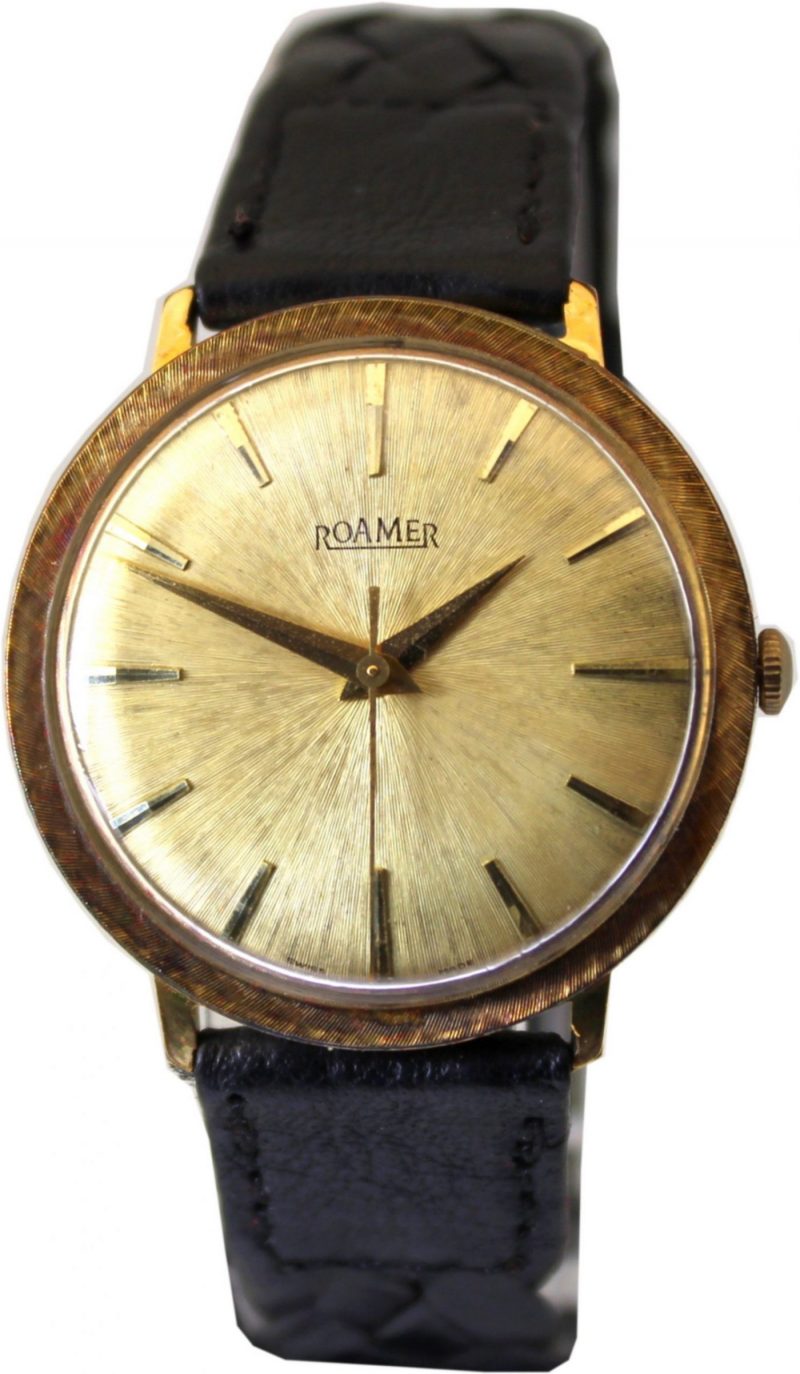Roamer Handaufzug Uhr swiss made vintage Herrenuhr gold besonderes Zifferblatt mit Schliff