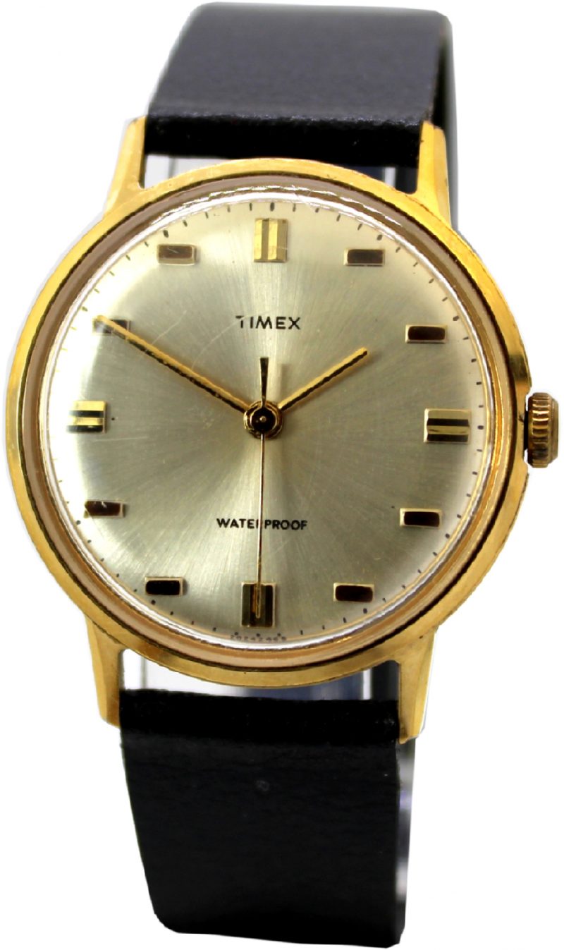Timex Herrenuhr Handaufzug vintage Armbanduhr 20242468 gold 33mm Lederband schwarz