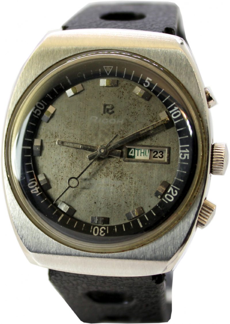 Ricoh Ocean Diver Automatic Uhr Herrenarmbanduhr flach Tag und Datumsanzeige silber schwarz mit Rallye Armband