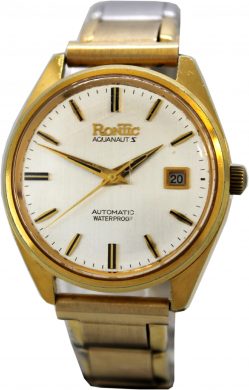 Rontic Aquanaut Automatic vintage Armbanduhr 21 Jewels Herrenuhr Datum Flex Uhrband gold 14333D
