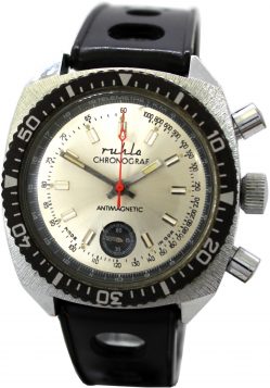 Ruhla Chronograf mit Drehlünette und Telemetre km Anzeige Made in GDR Herren Sport Taucher Uhr original vintage Uhrband schwarz