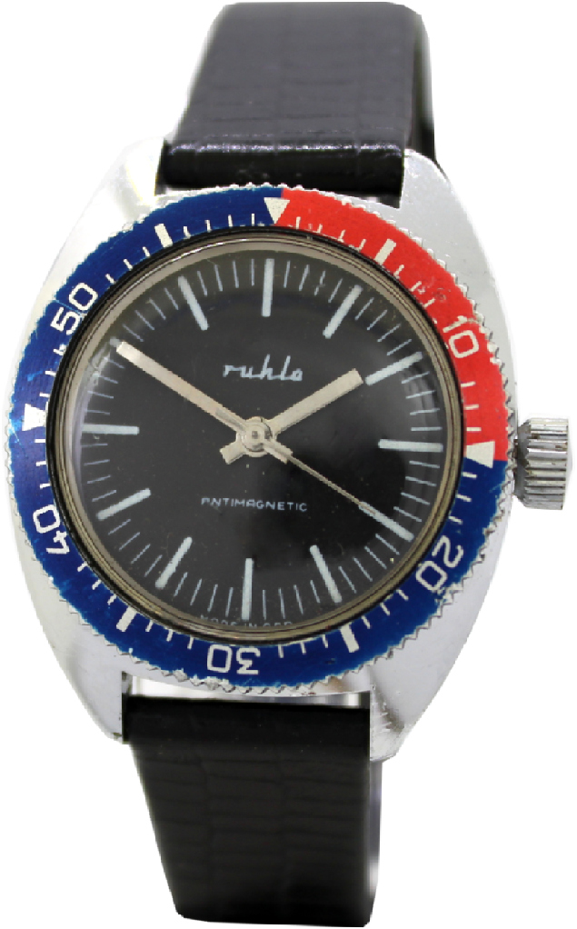 Ruhla Herren Sport Taucher Uhr farbige Drehlünette rot blau Made in GDR original vintage Uhrband schwarz