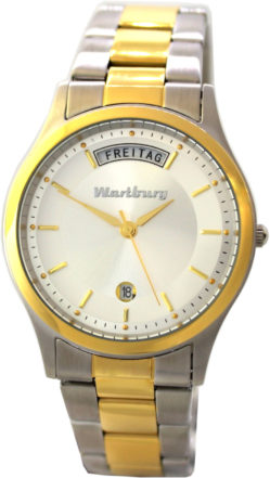 Wartburg Quarz Armbanduhr Tag Datum Edelstahl Uhrband bicolor 37mm 5ATM