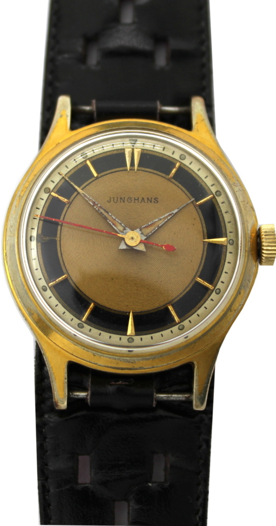 Junghans Herrenuhr Handaufzug Armbanduhr vergoldet mechanisch Sekundenzeiger rot