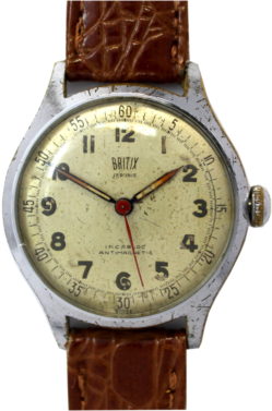 Britix mechanische Herrenuhr 17 Steine swiss made vintage Lederband braun Kroko optik 33mm