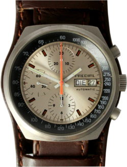 Predial mechanischer Automatik Chronograph swiss made day date Military Bund Uhrband mit Unterlage braun gebraucht