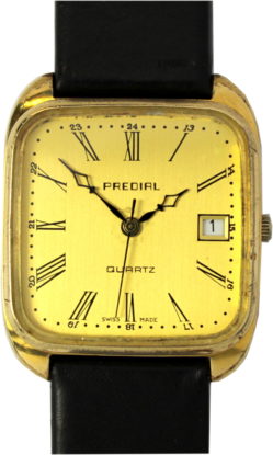 Predial Herrenuhr swiss made Quartz mit Datum Uhrenarmband Leder neu schwarz 32,5mm x 32mm